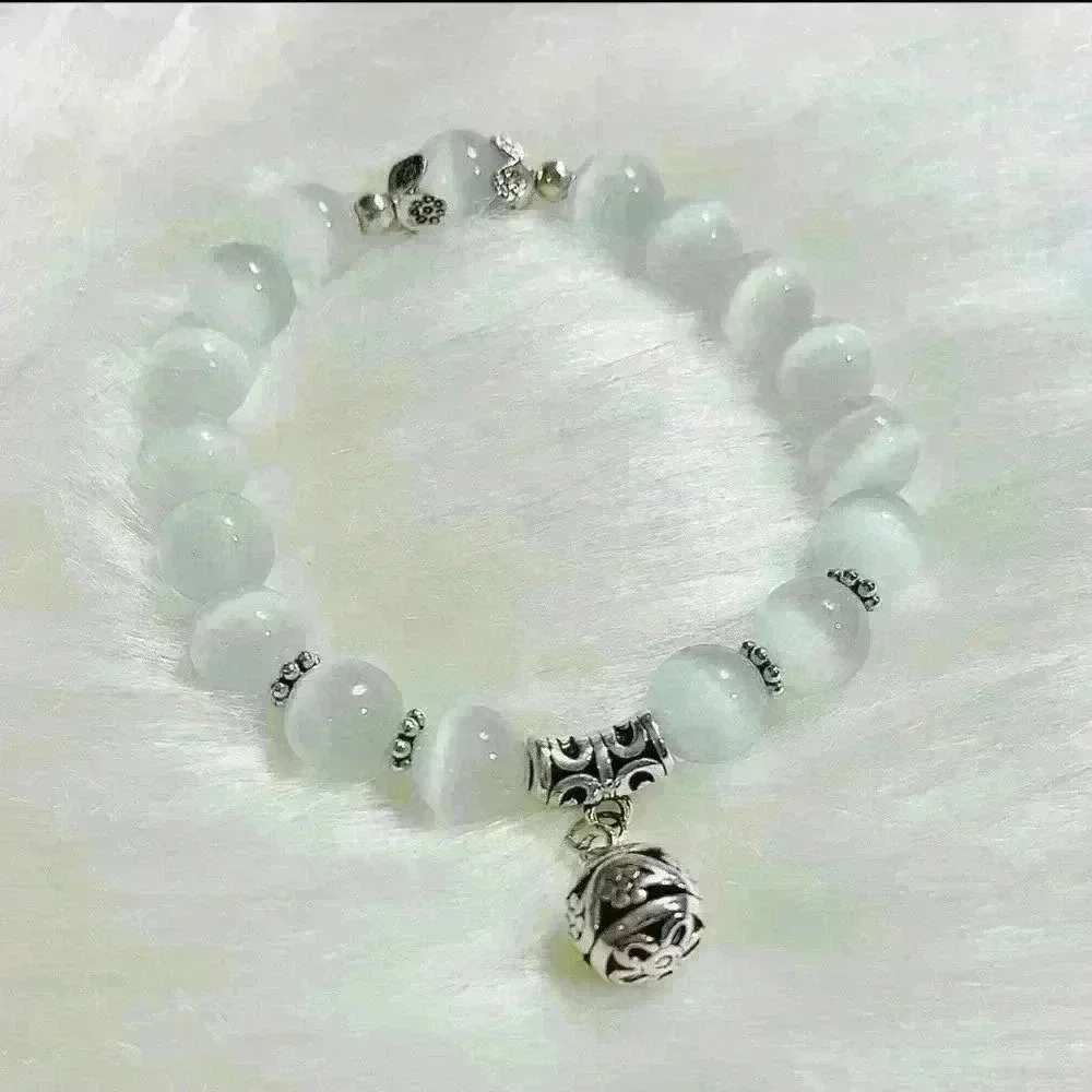 Moonstone  Natural Gemstone Bracelets with Flower Charm